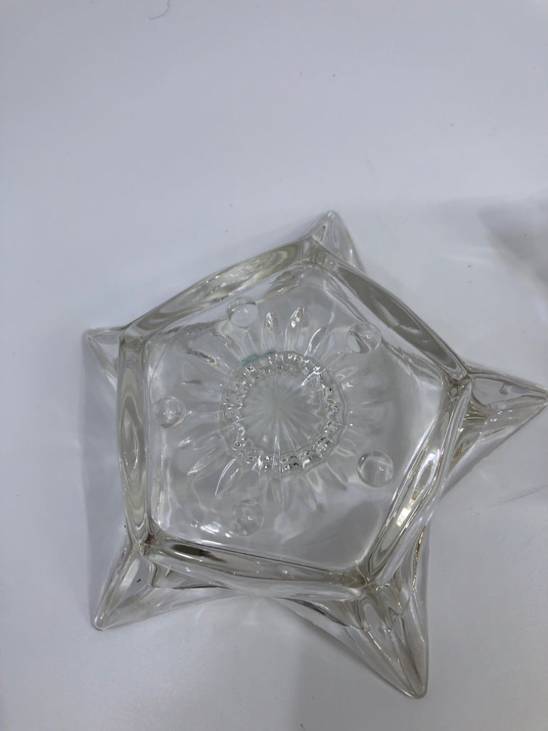 2PC GLASS STAR CANDLE HOLDERS.
