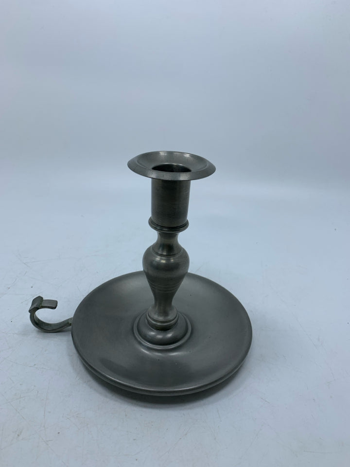 TAPERED METAL CANDLE HOLDER W/ CATCH PLATE FINGER RING HOLDER.