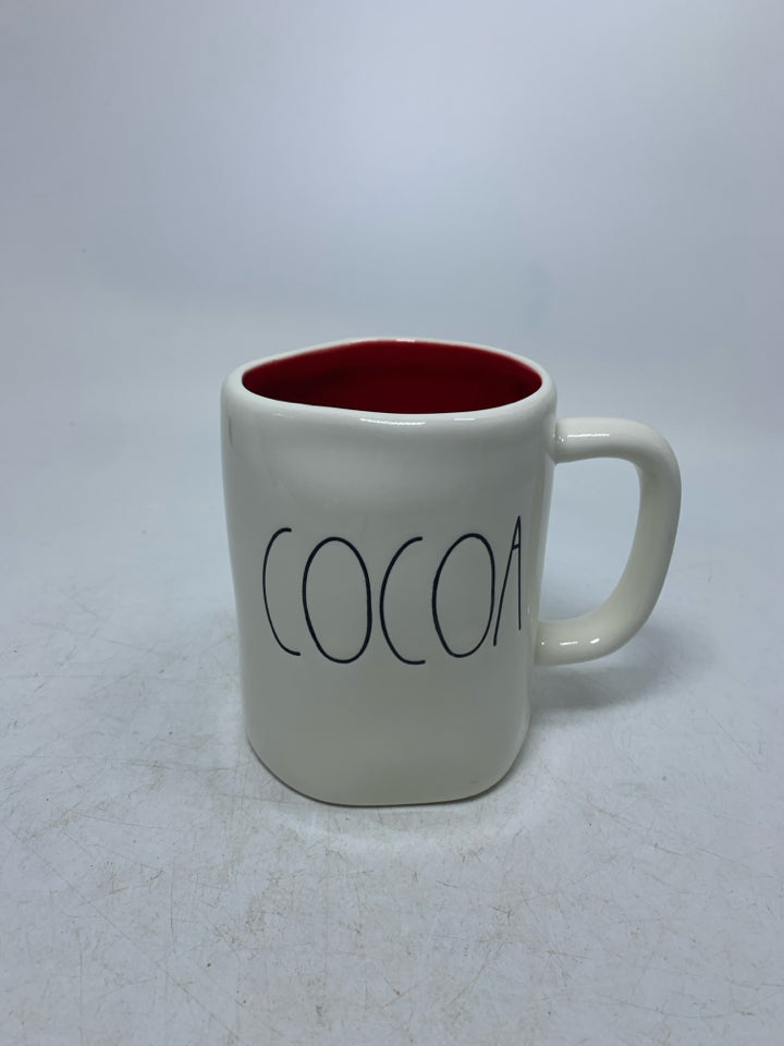 WHITE REA DUNN COCOA  W/ RED INSIDE MUG.