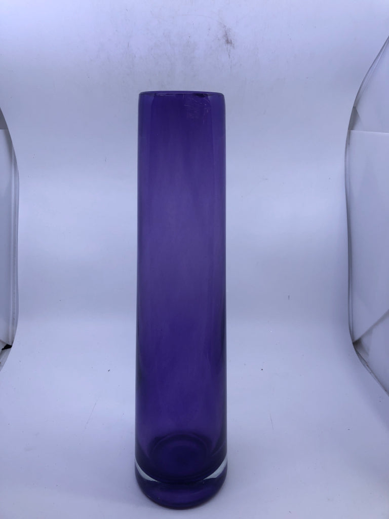 TALL,HEAVY CYLINDER PURPLE VASE.