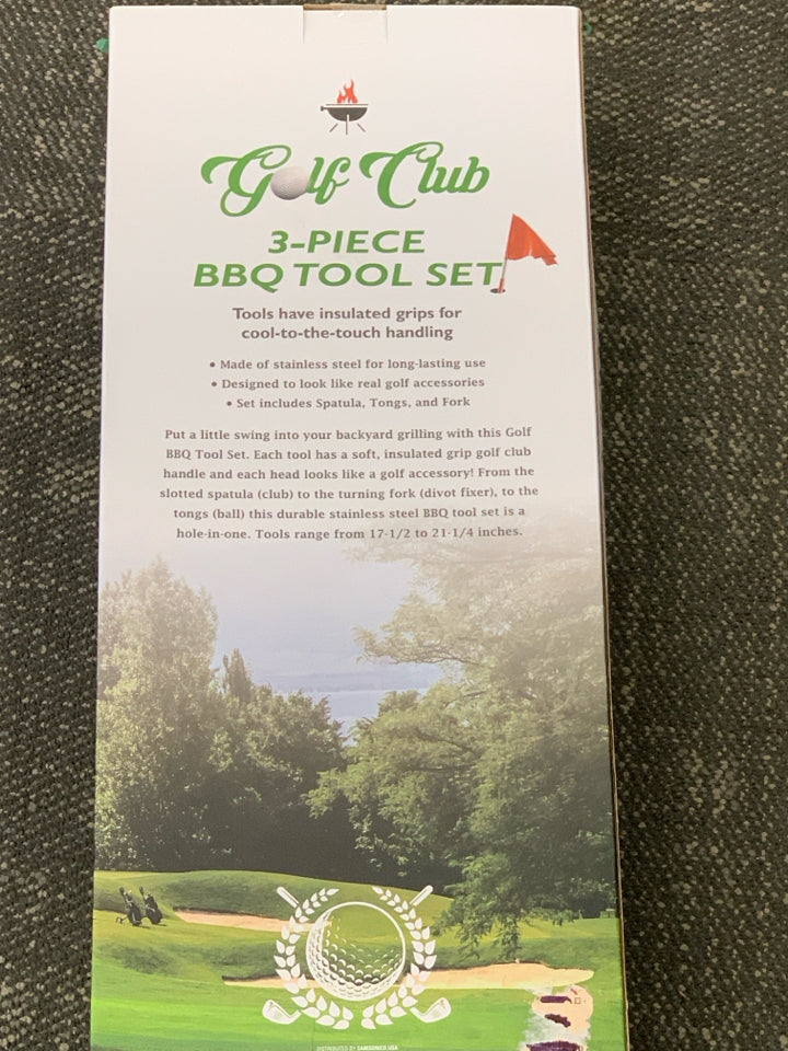 NIB 3PC GOLF CLUB BBQ TOOL SET.