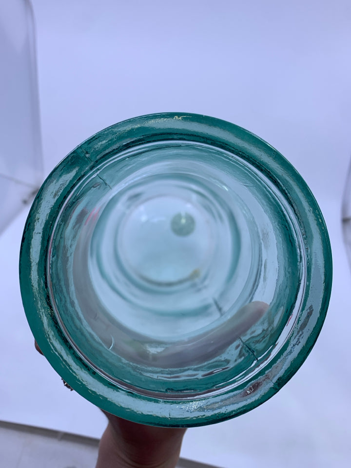 LARGE BLUE GLASS FLOOR VASE.