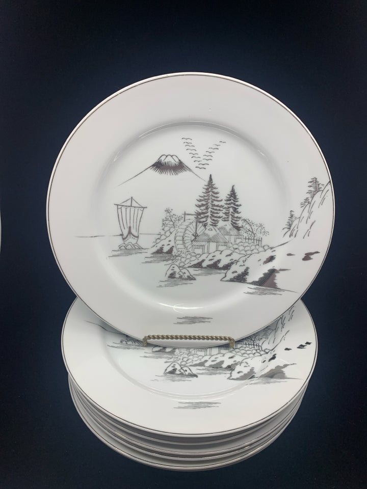 8 VTG KUTAMI MT FUJI MOUNTAIN SCAPE DINNER PLATES.