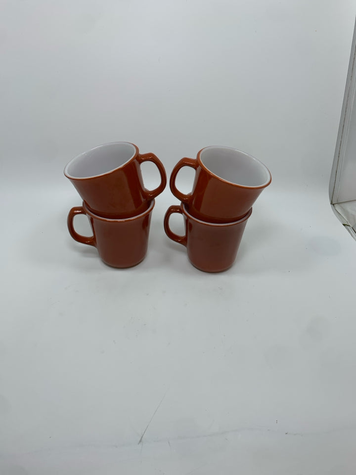 4 VTG ORANGE CORNING MUGS.