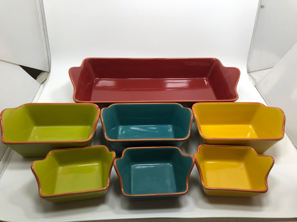 7PC COSTA DEL SOL STONEWARE SERVING SET.