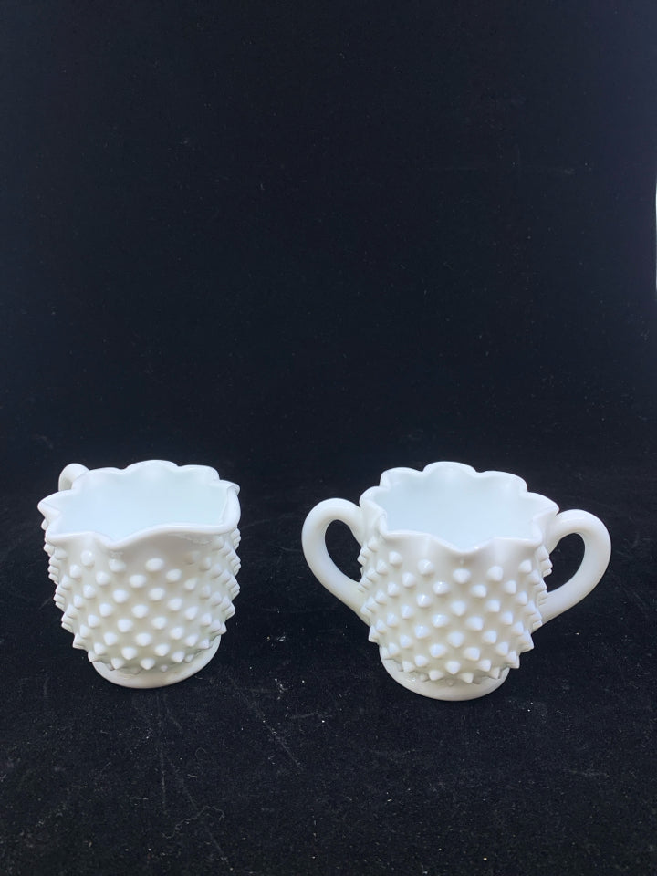 HOBNAIL MILK GLASS SUGAR & CREAMER SET.