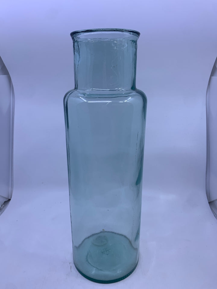 LARGE BLUE GLASS FLOOR VASE.