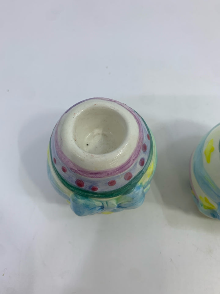 2 EASTER EGG CERAMIC CANDLE HOLDER.