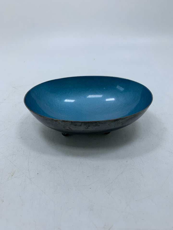 VTG BLUE ENAMEL SILVERPLATED OVAL CATCH ALL DISH REED & BARTON.