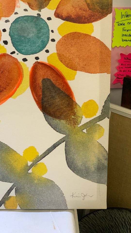 ORANGE AND YELLOW FLORAL CANVAS WALL ART.