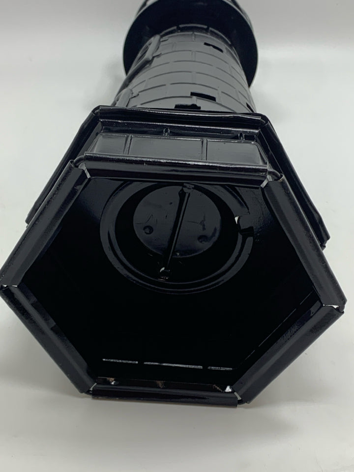 BLACK METAL LIGHTHOUSE TEA LIGHT HOLDER.