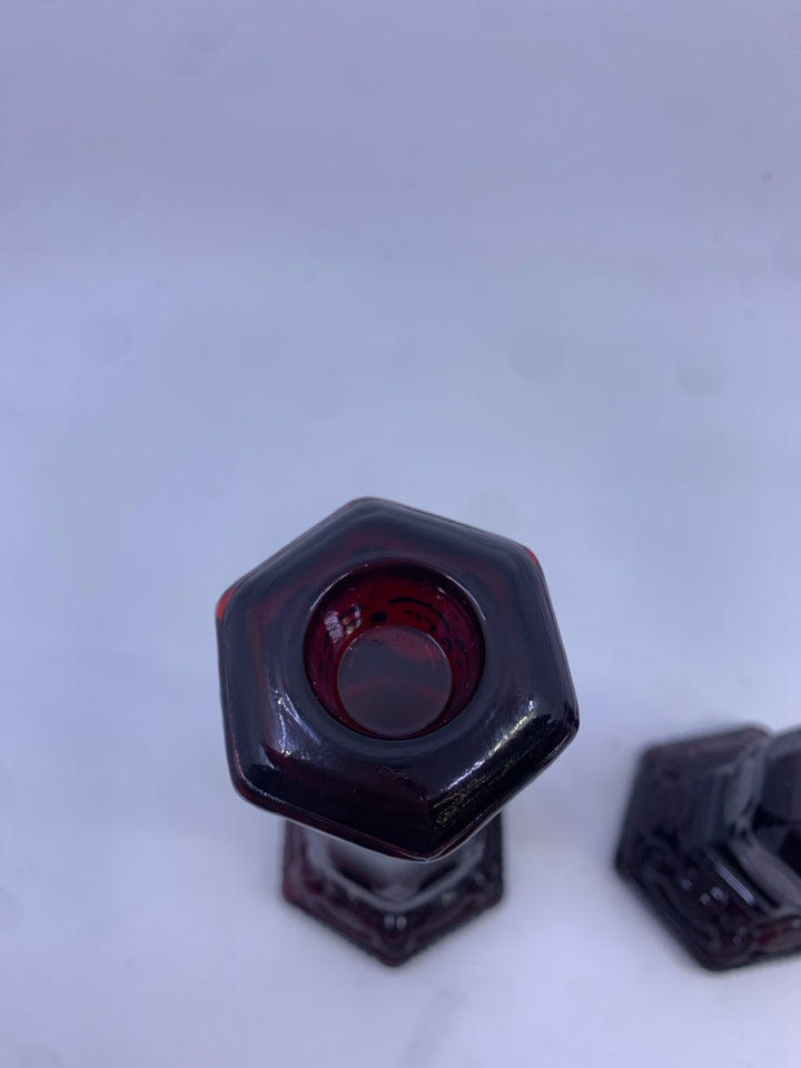 2 VTG CRANBERRY TAPER CANDLE HOLDER- EMPTY BOTTLES.