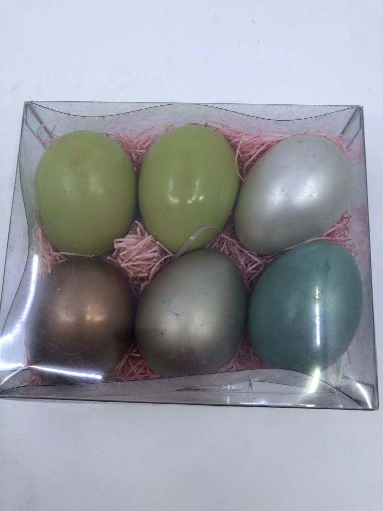 6 NIP DECORATIVE EASTER EGGS.