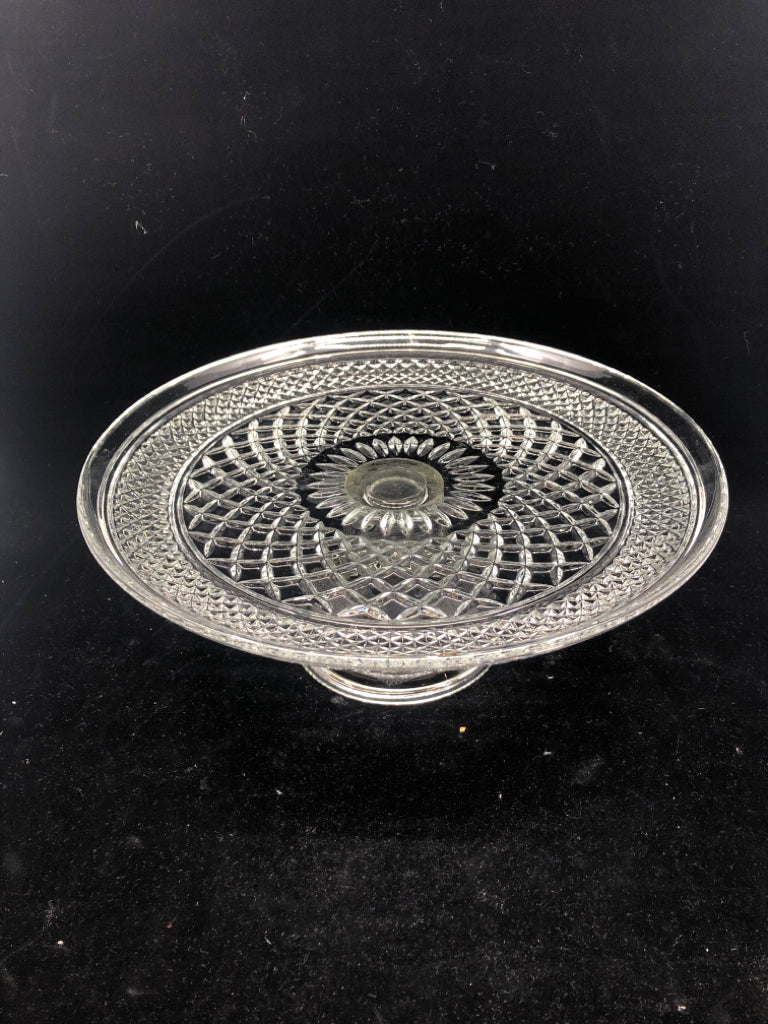 CUT GLASS FOOTED CAKE STAND.