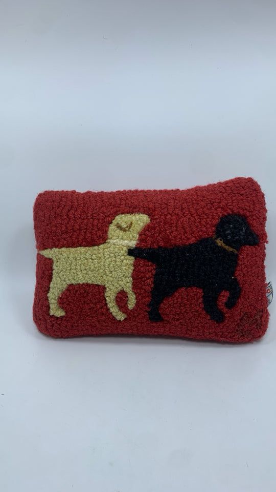 "LAB BUDDIES" HOOKED WOOL PILLOW.