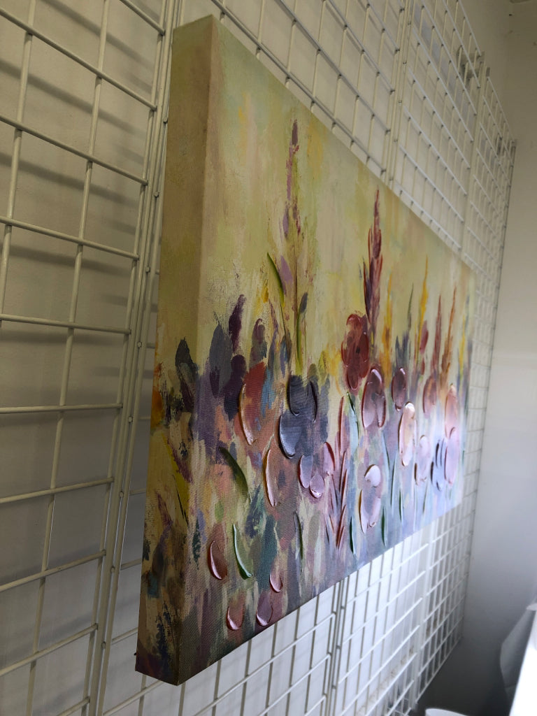 COLORFUL TEXTURED ASSORTED FLOWERS WALL CANVAS.