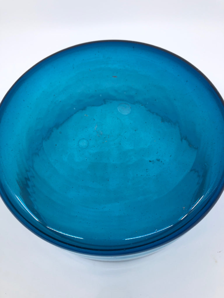 LARGE BLUE GLASS CENTERPIECE BOWL.