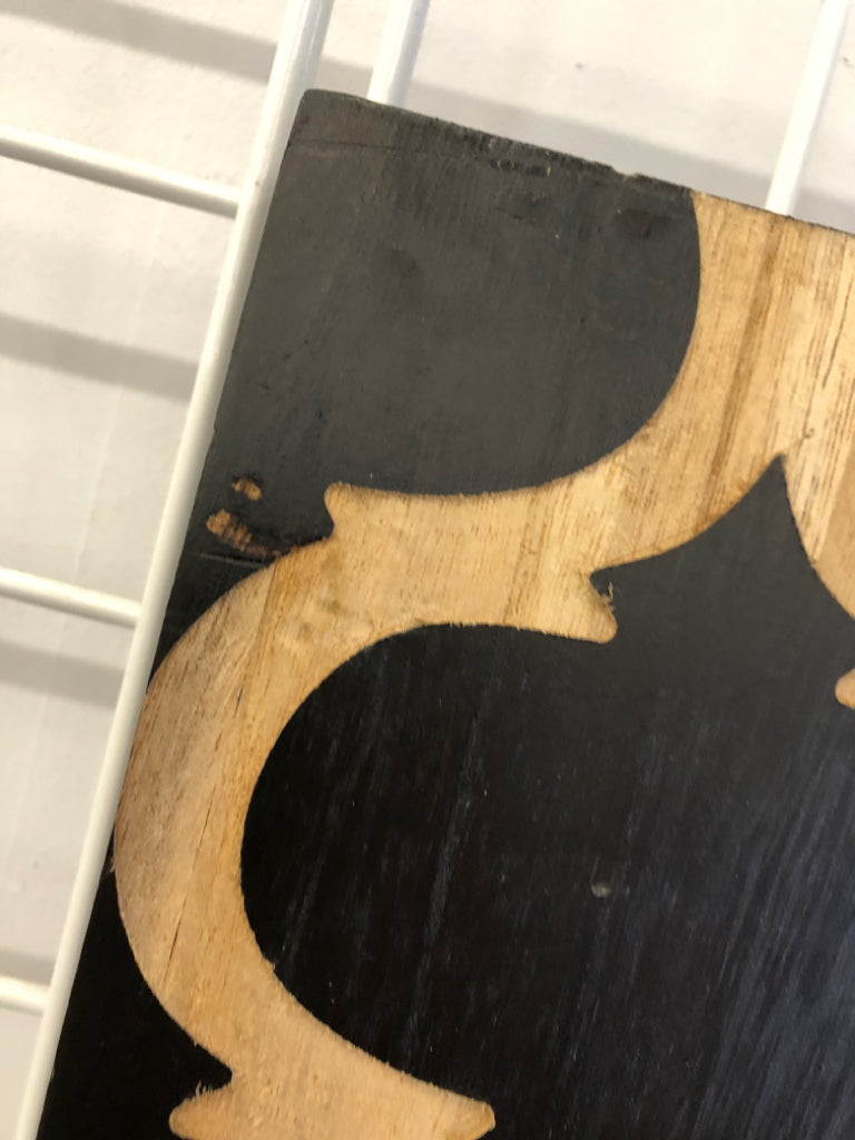 3PC BLACK WOOD WALL PANELS W/CARVED DESIGN.