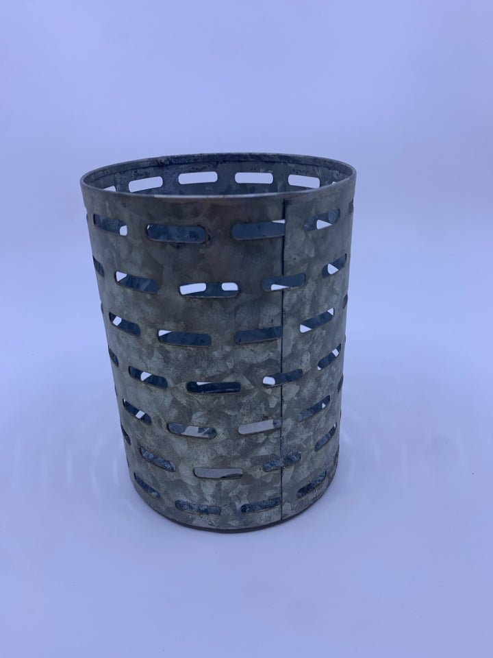 GALVANIZED METAL PILLAR CANDLE HOLDER.