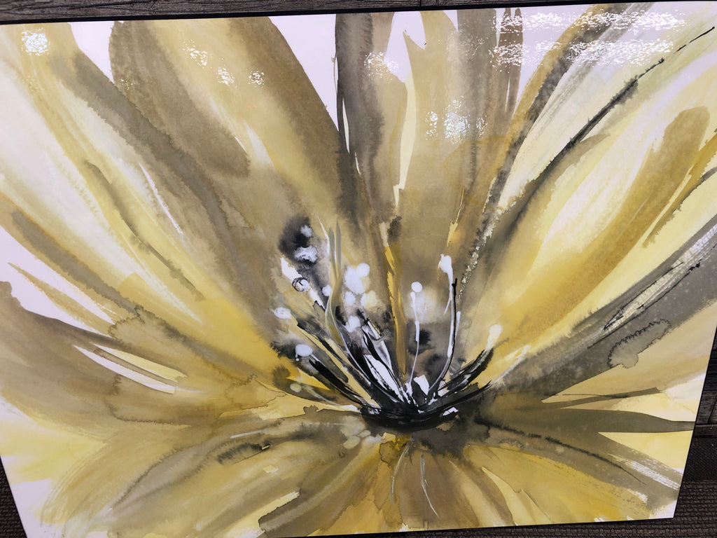 YELLOW FLORAL GLOSS WALL-ART.