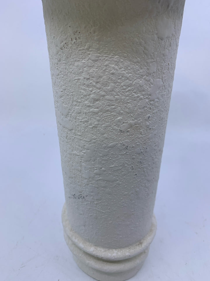 TALL TEXTURED MATTE WHITE VASE W/W FLARED TOP.