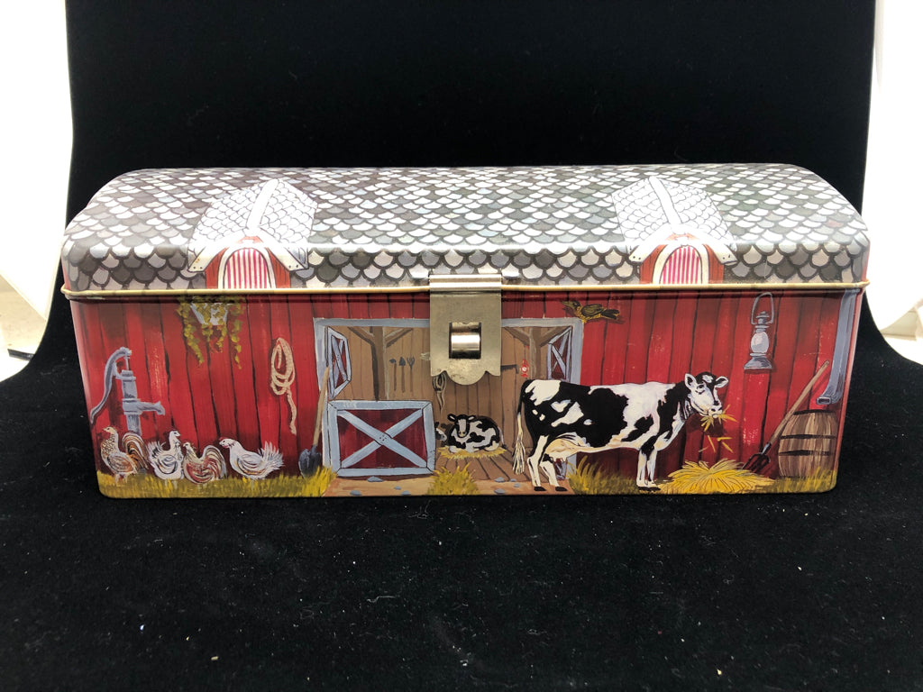 BARN SHAPED STORAGE TIN.