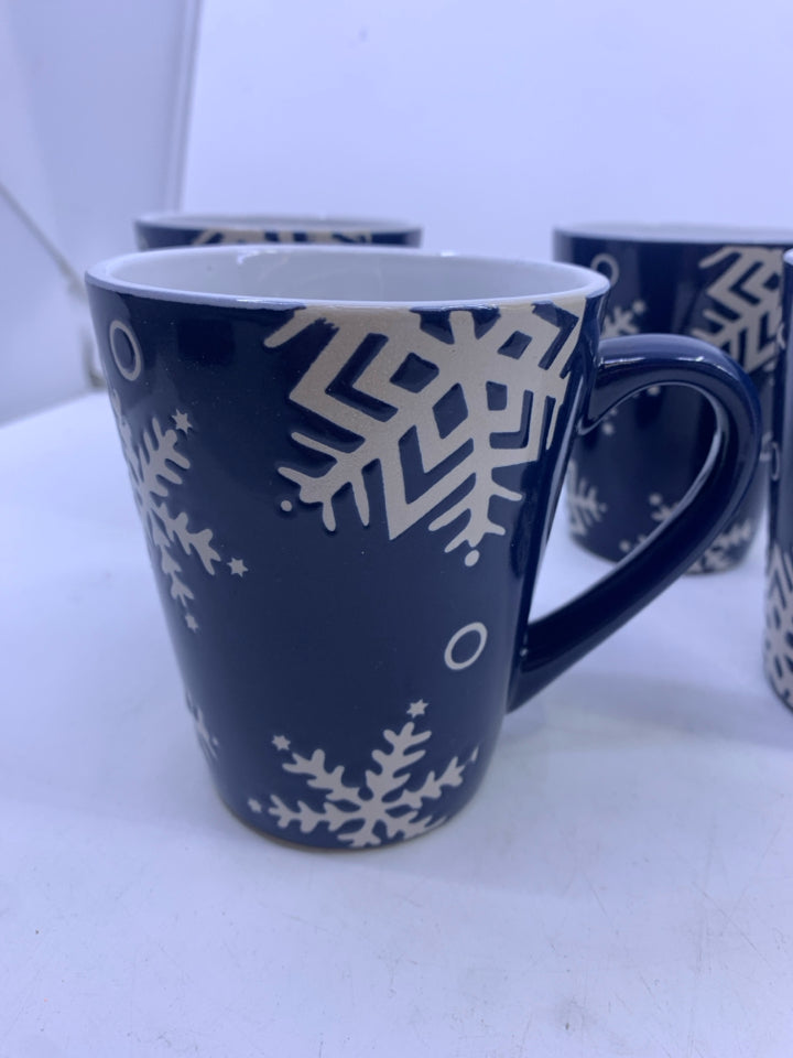 4 BLUE PFALTZGRAFF SNOW FLURRY MUGS.