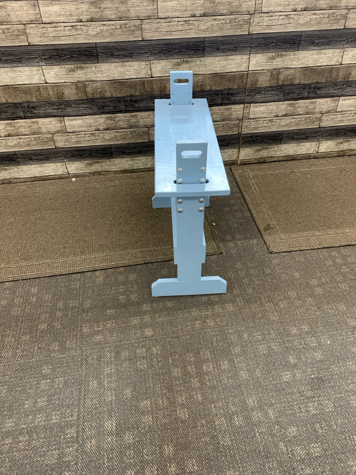 BLUE PAINTED WEAVING BENCH/SHELF.