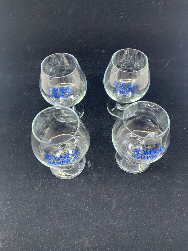 4 ROMAN SAMBUCA LIQUOR GLASSES.