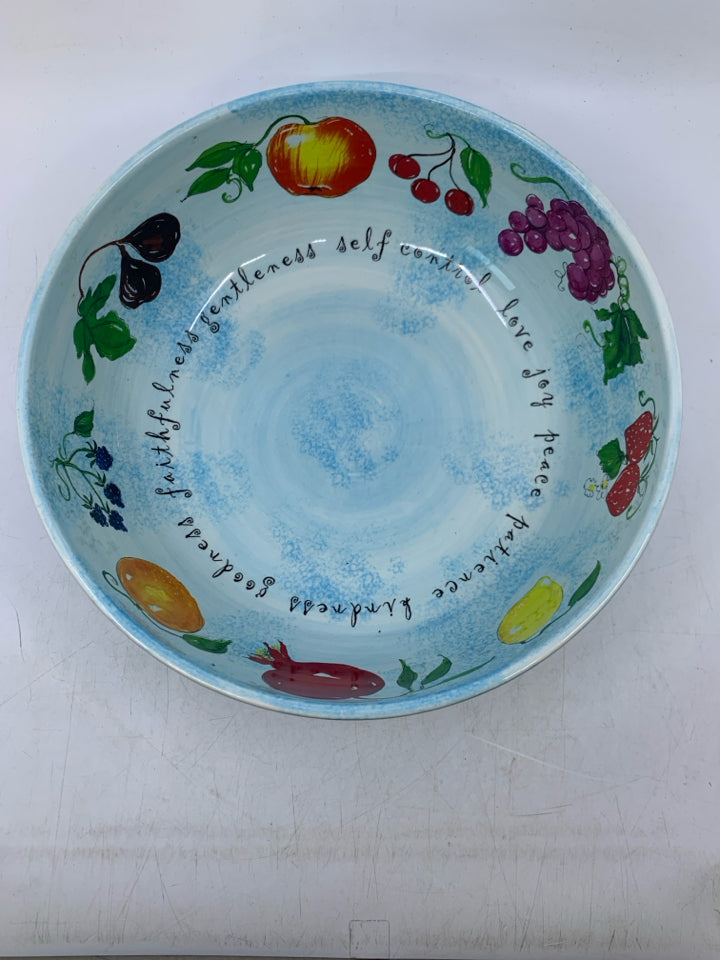 LIGHT BLUE SPONGE W/ ASSORTED FRUITS SERVING BOWL.