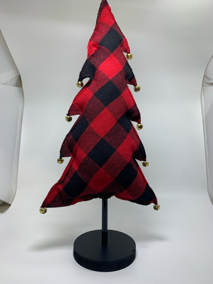 PLUSH RED/BLACK CHECKERED CHRISTMAS TREE W/ BELLS.