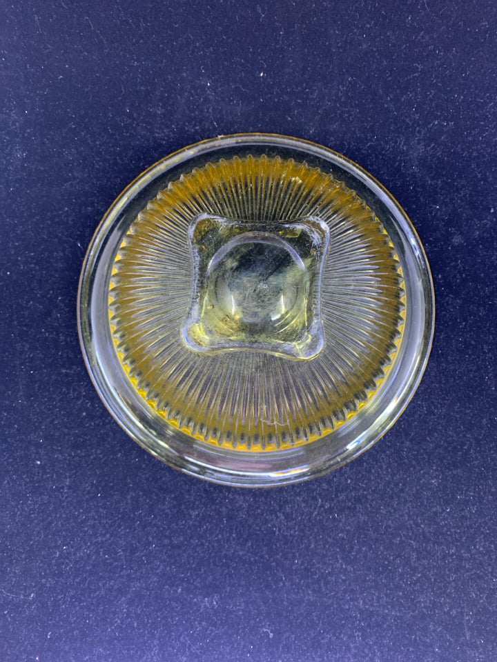 YELLOW GLASS RIBBED MIXING BOWL FOOTED.