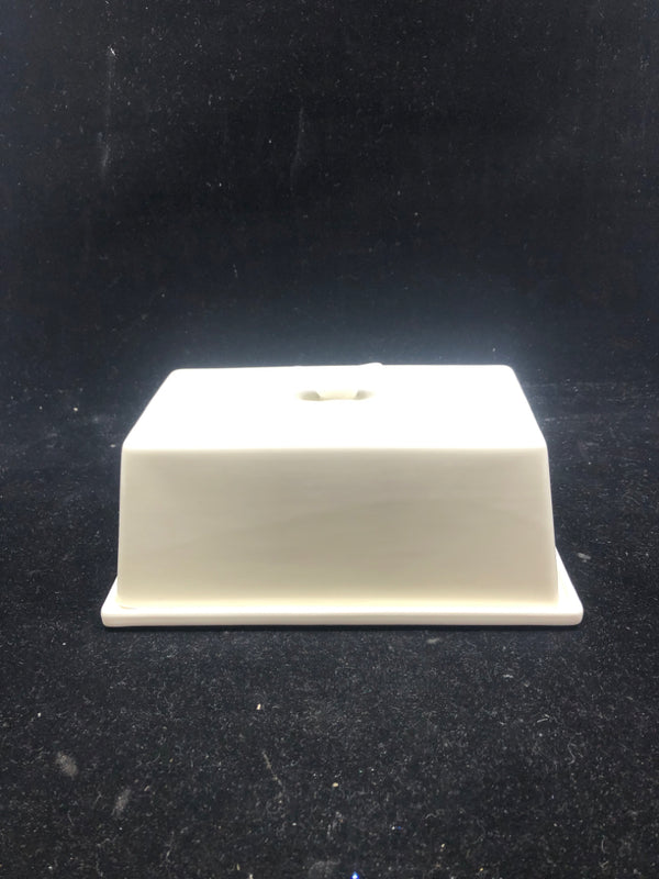 WHITE SQUARE BUTTER DISH.