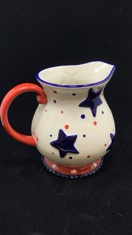 RED WHITE AND BLUE STARS CERAMIC PITCHER.