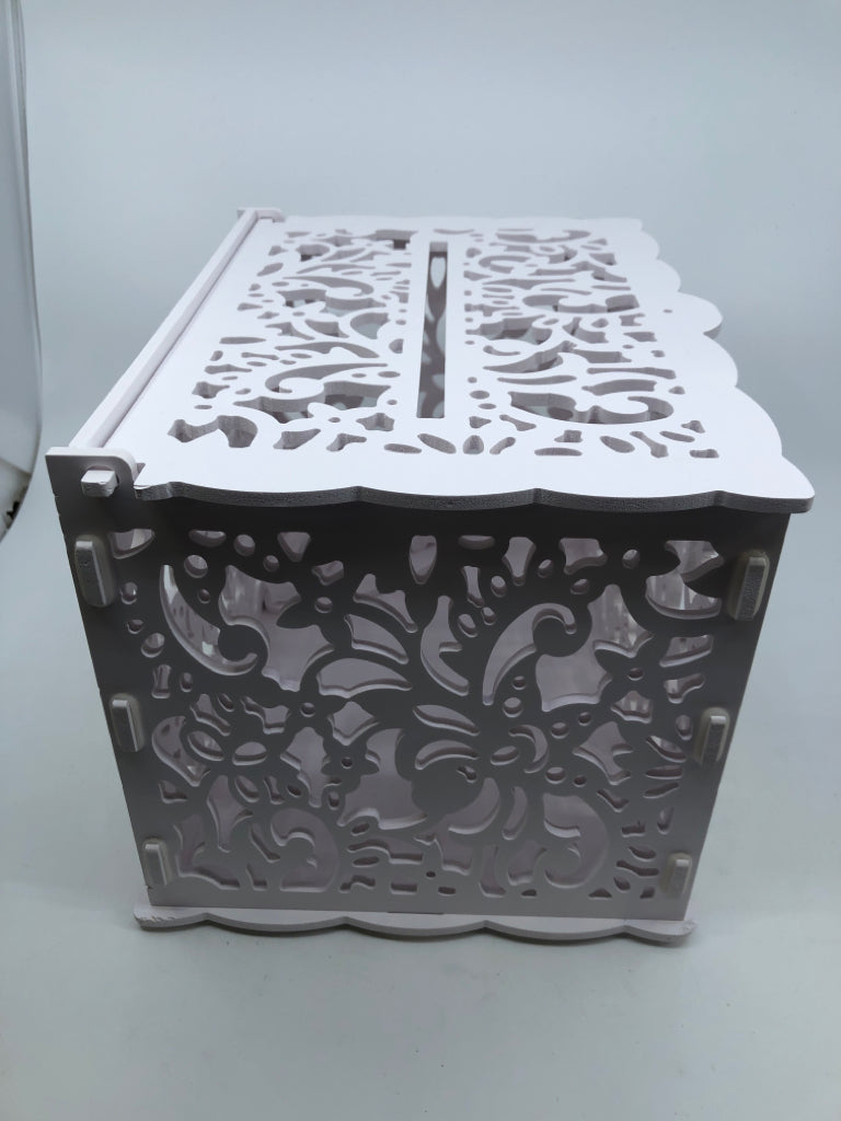 WHITE SCROLL CARD BOX.