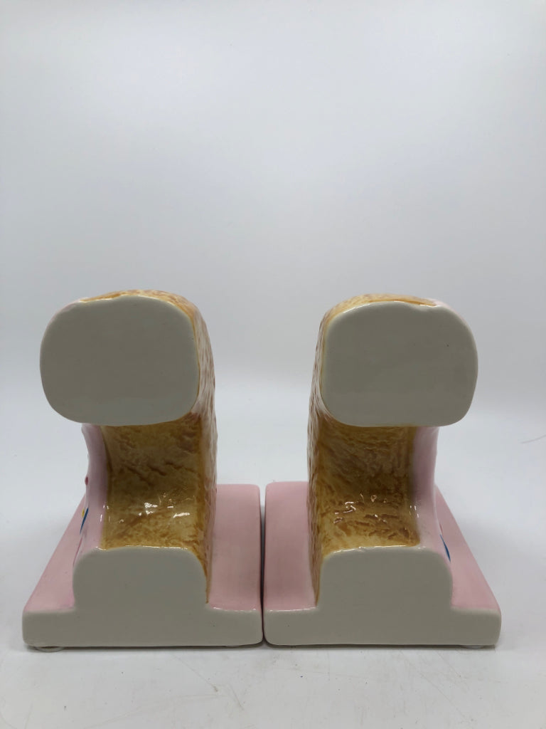 PINK DONUT CERAMIC BOOK ENDS.