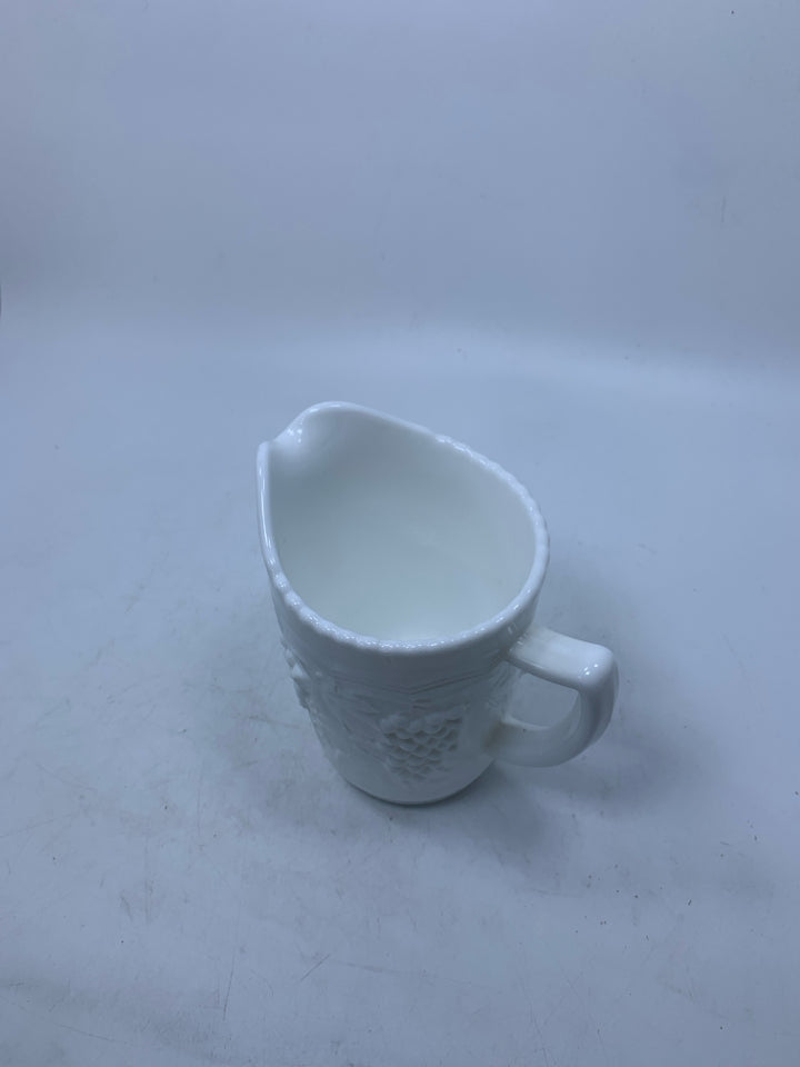 MILK GLASS EMBOSSED GRAPES/IVY PITCHER.