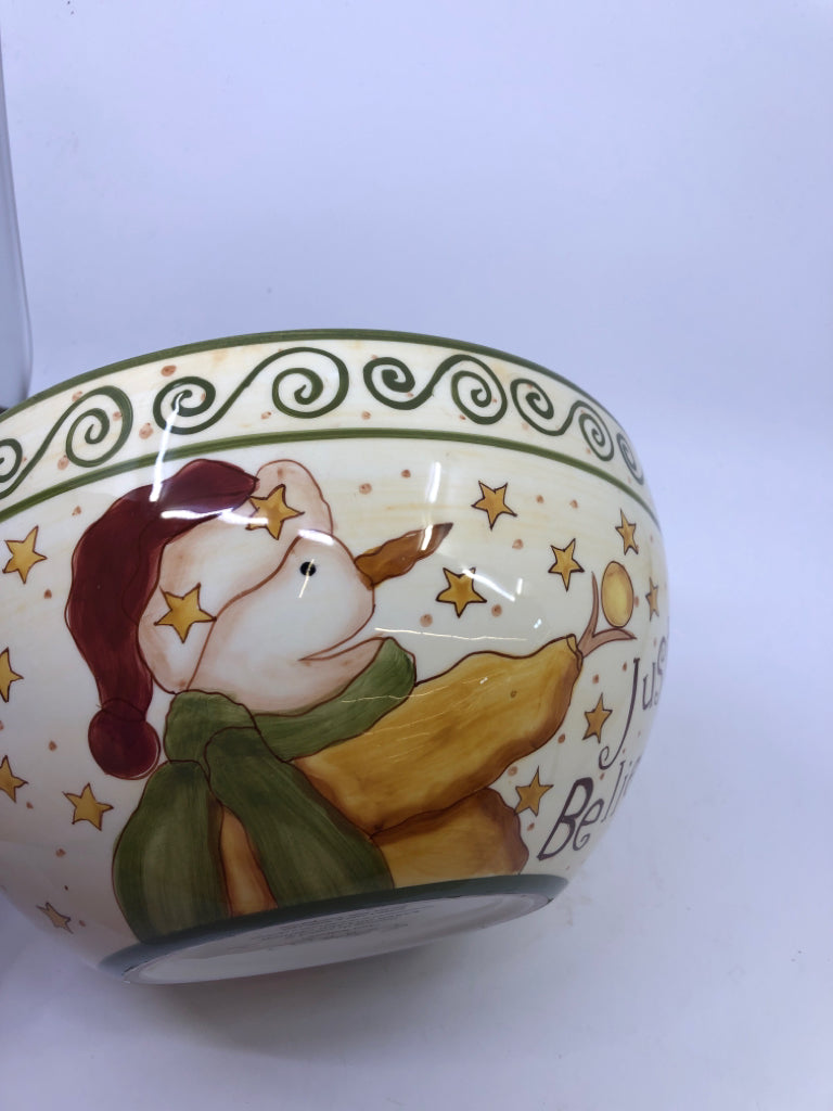 JUST BELIVE YELLOW/GREEN SNOWMAN SERVING BOWL.