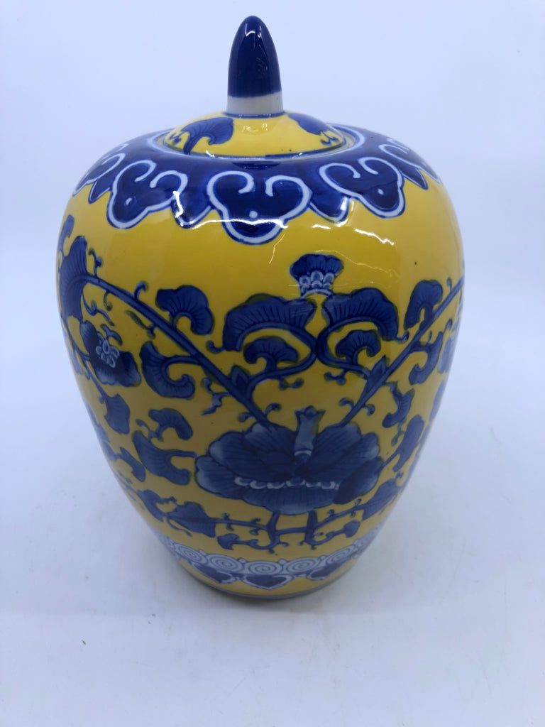 BLUE AND YELLOW GINGER JAR.