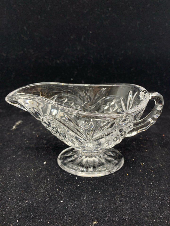 3 PC CUT GLASS GRAVY BOAT SET 2 BOATS/TRAY.