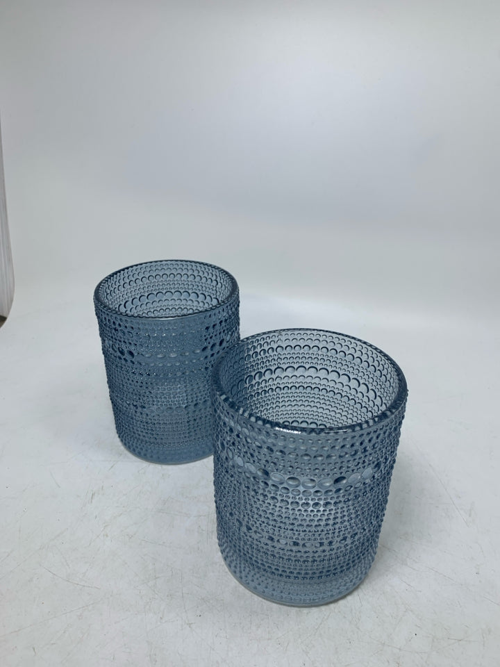 2 BLUE BEADED GLASS PILLAR CANDLE HOLDER.
