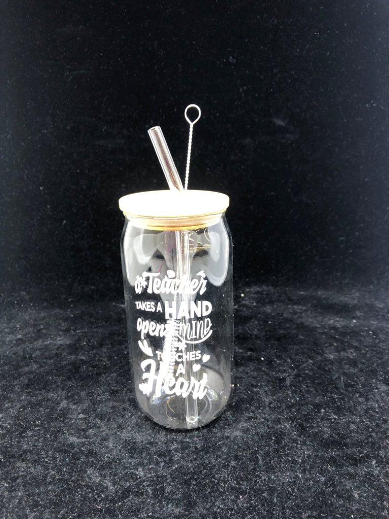 A TEACHER GLASS TUMBLER.