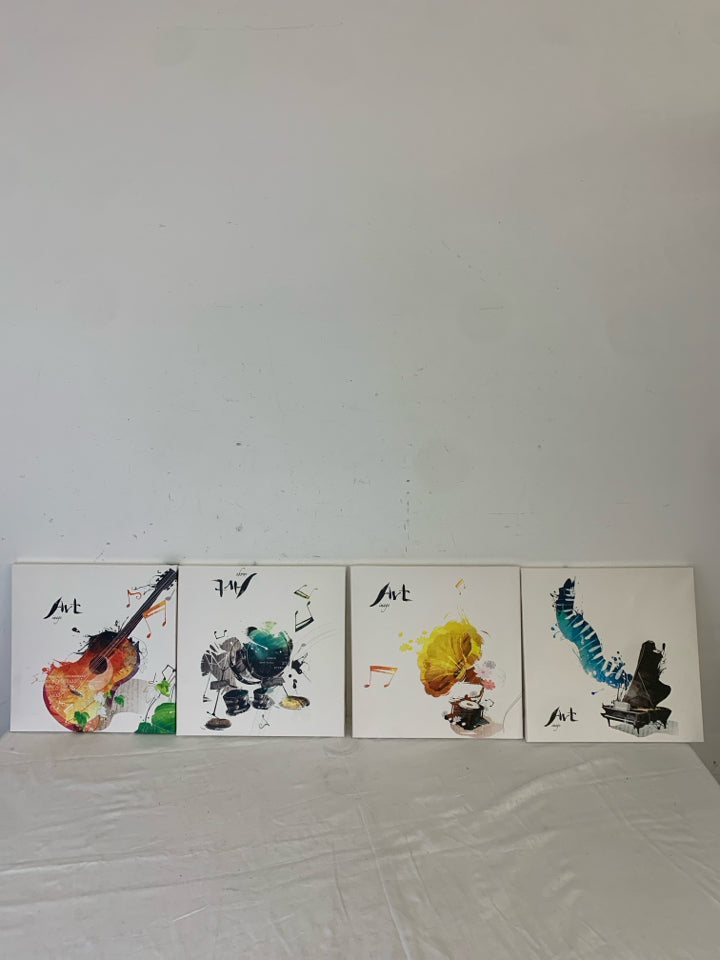 4 ASSORTED INSTRUMENTS WATER COLOR CANVASES.