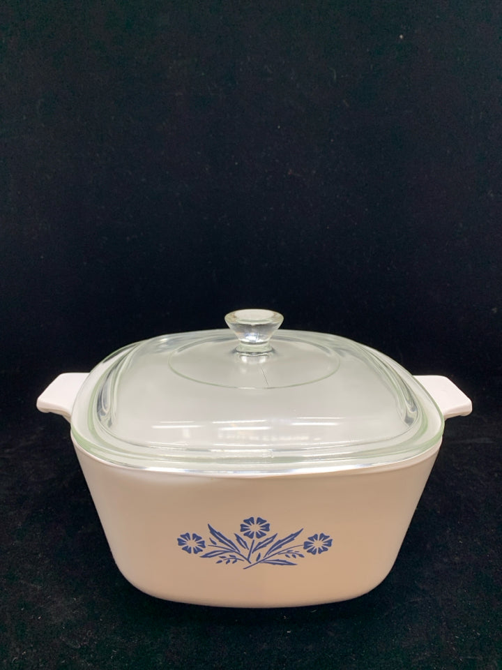 CORNING WARE BLUE FLOWER CASSEROLE DISH W/LID.