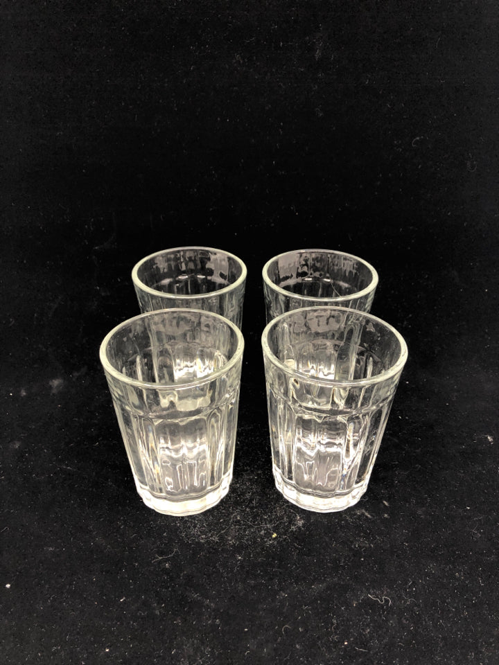 4 GLASS RIBBED JUICE GLASSES.