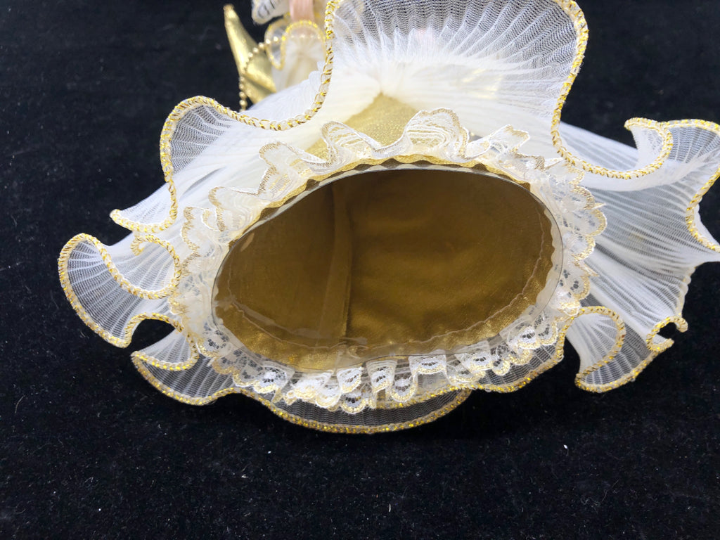 PORCELAIN ANGEL TREE TOPPER WHITE DRESS.