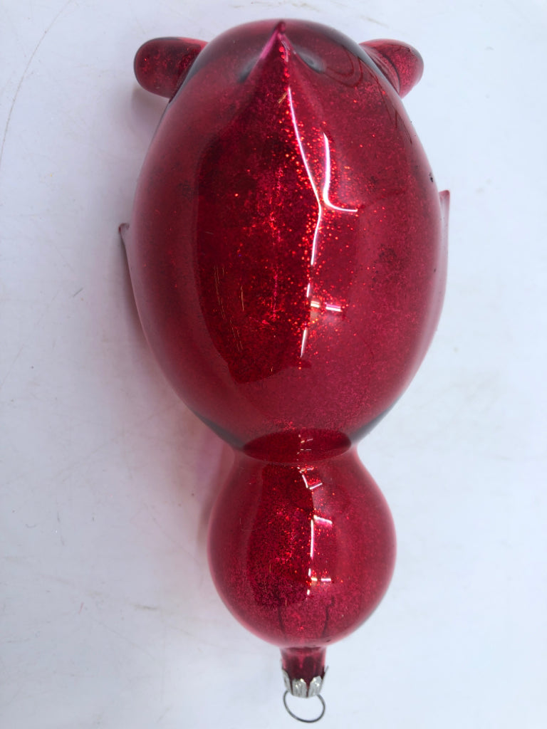 RED GLASS PENGUIN ORNAMENT.