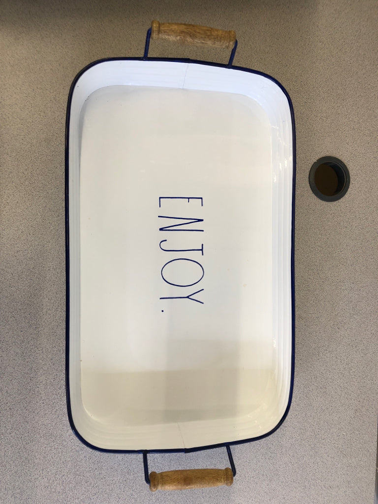 "ENJOY" METAL TRAY W HANDLES.