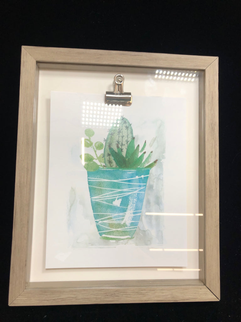 SUCCULENTS WATERCOLOR IN GREY SHADOWBOX.