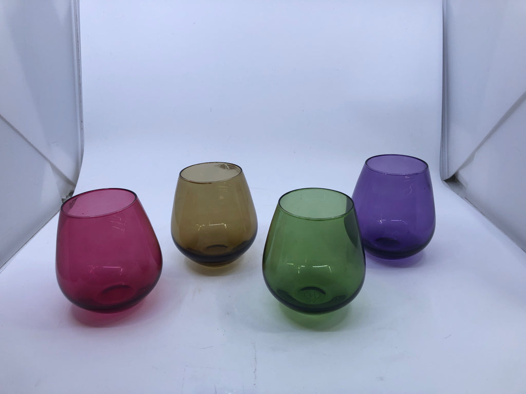 4 COLORFUL STEMLESS WINE GLASSES.